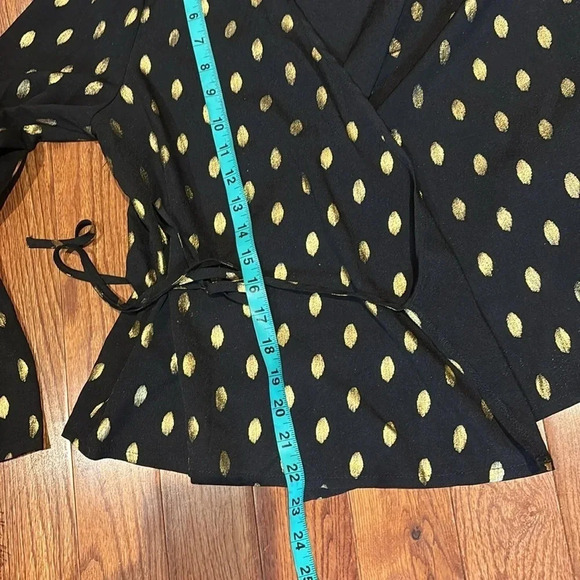 SHEIN Black Golden Dot  Bow Wrap Blouse Sz Large - Picture 8 of 12